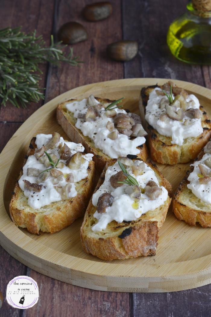 Bruschettone mediterraneo con castagne