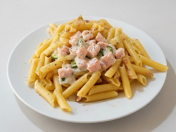 Pasta panna, zucchine e prosciutto