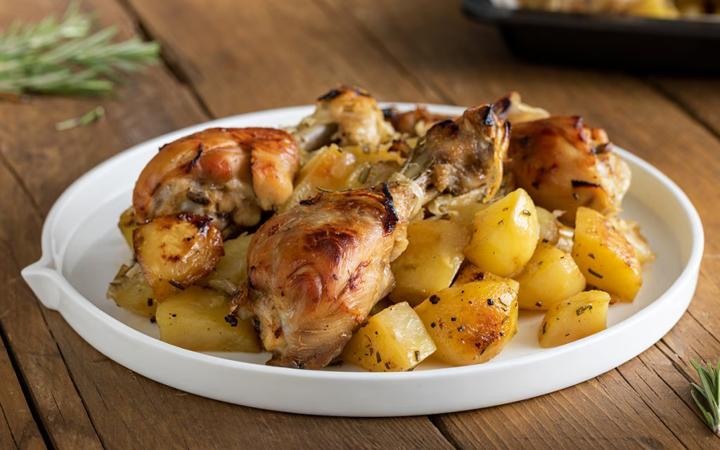Pollo al forno con erbe aromatiche e patate
